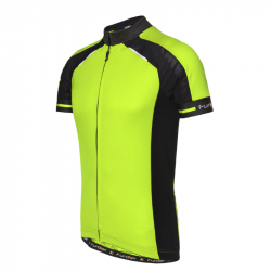 חולצת רכיבה קצרה לילדים בצבע ירור זוהר ושחור